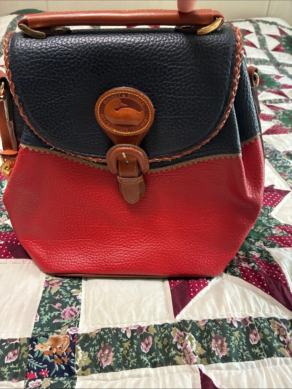 Dooney & Bourke Navy and Red Pebbled Leather Mini Satchel